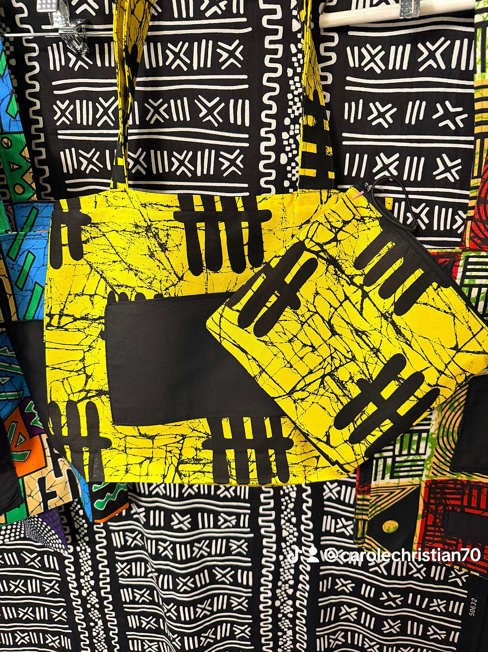 Thumbnail: Black and Yellow Ankara Tote Bag with Makeup pouch