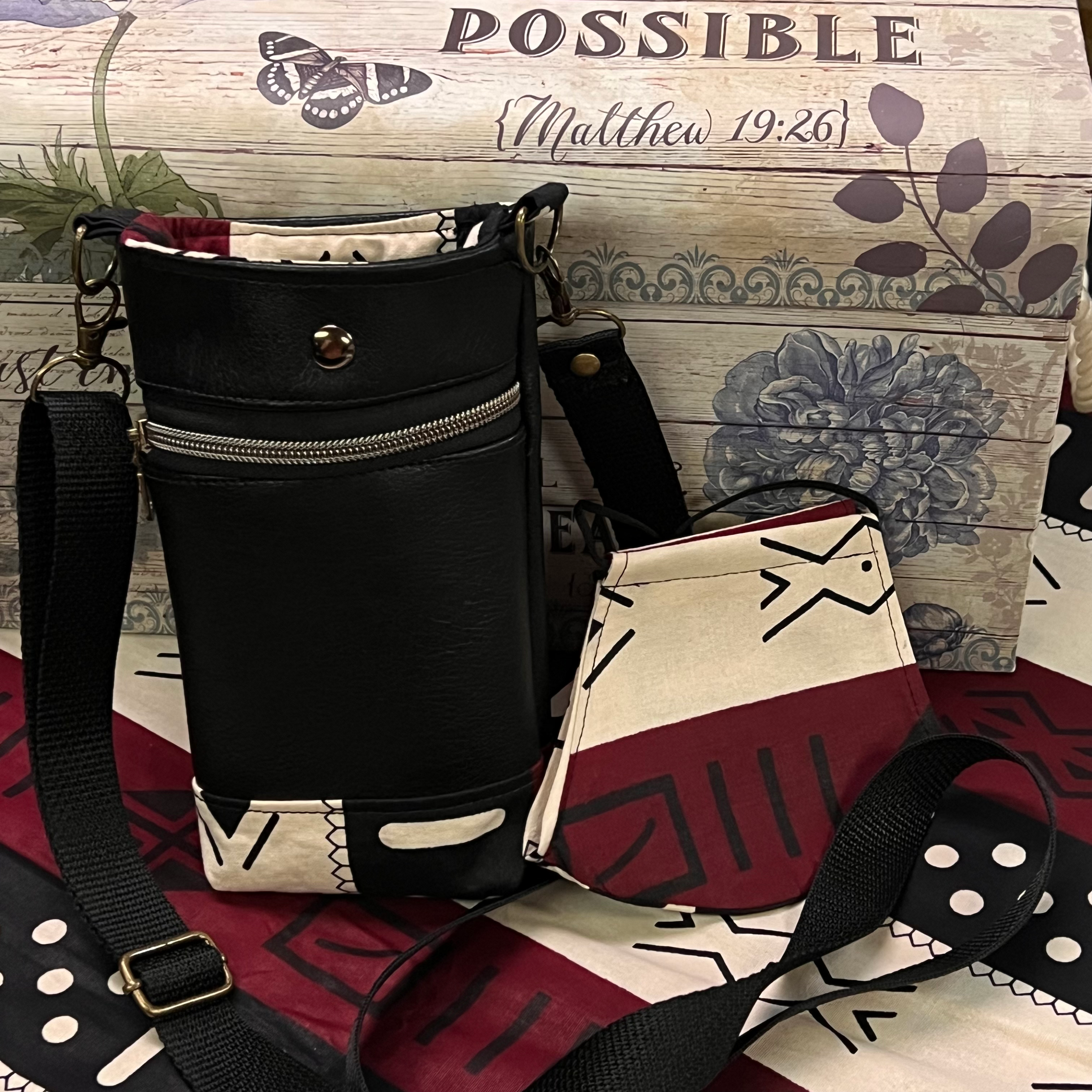 Maroon and Black phone bag with mask