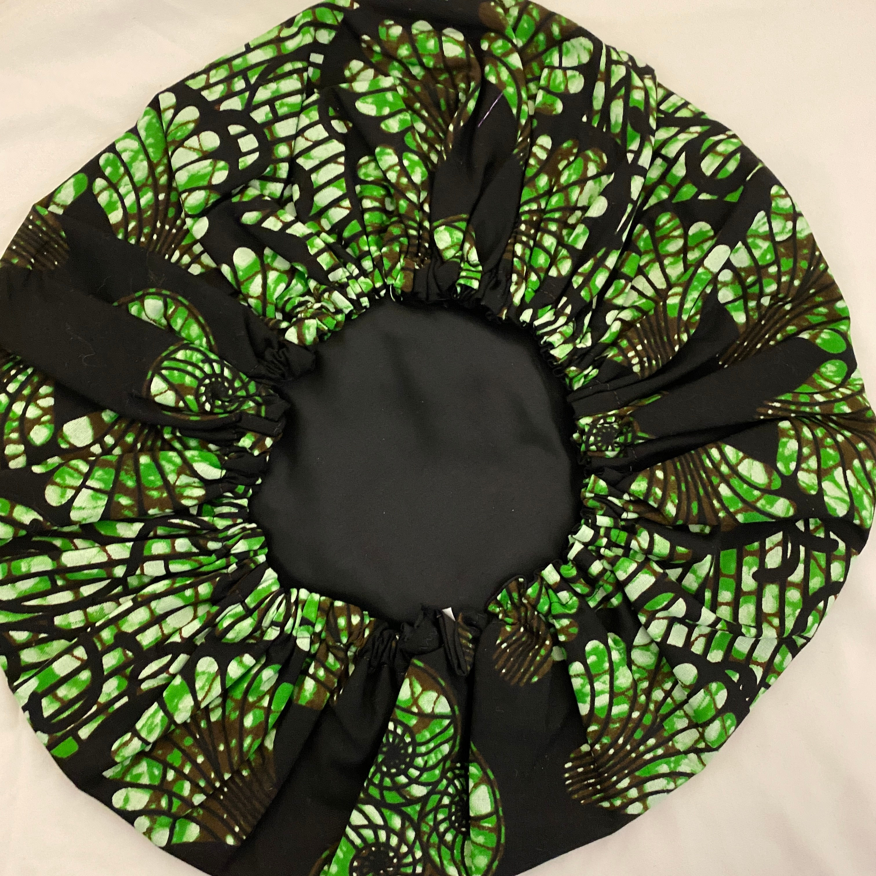 Green and Black Ankara Print Hair Bonnet