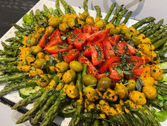 asparagus, olives, tomatoe and cucumber salad