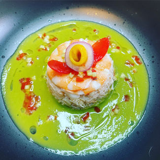 Seafood tower, mint and pea