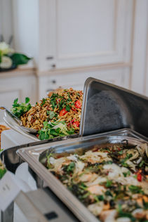 Salmon buffet in a chafing dish