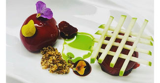 Beetroot goats cheese starter. Looks like a glazed apple desert