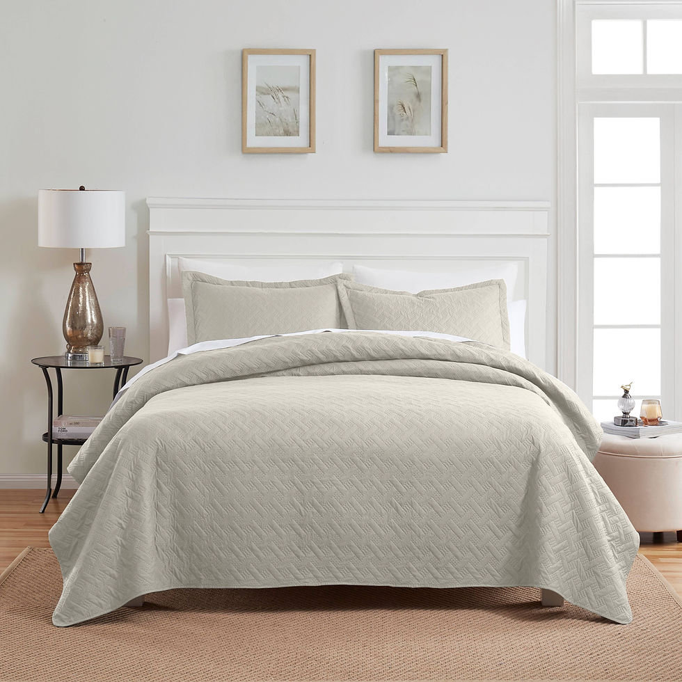 Thumbnail: Dan River 3 Piece Basket Pinsonic Quilt Set: Twin & Single, Oatmeal