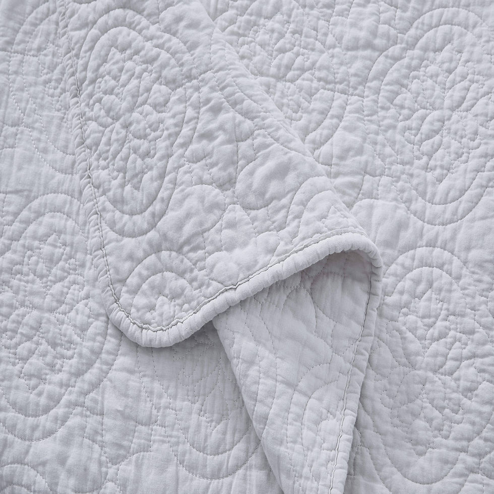 Thumbnail: Patina Vie 3 PC Cotton Stitched Embroidered Flavia Quilt Set: Ivory, King