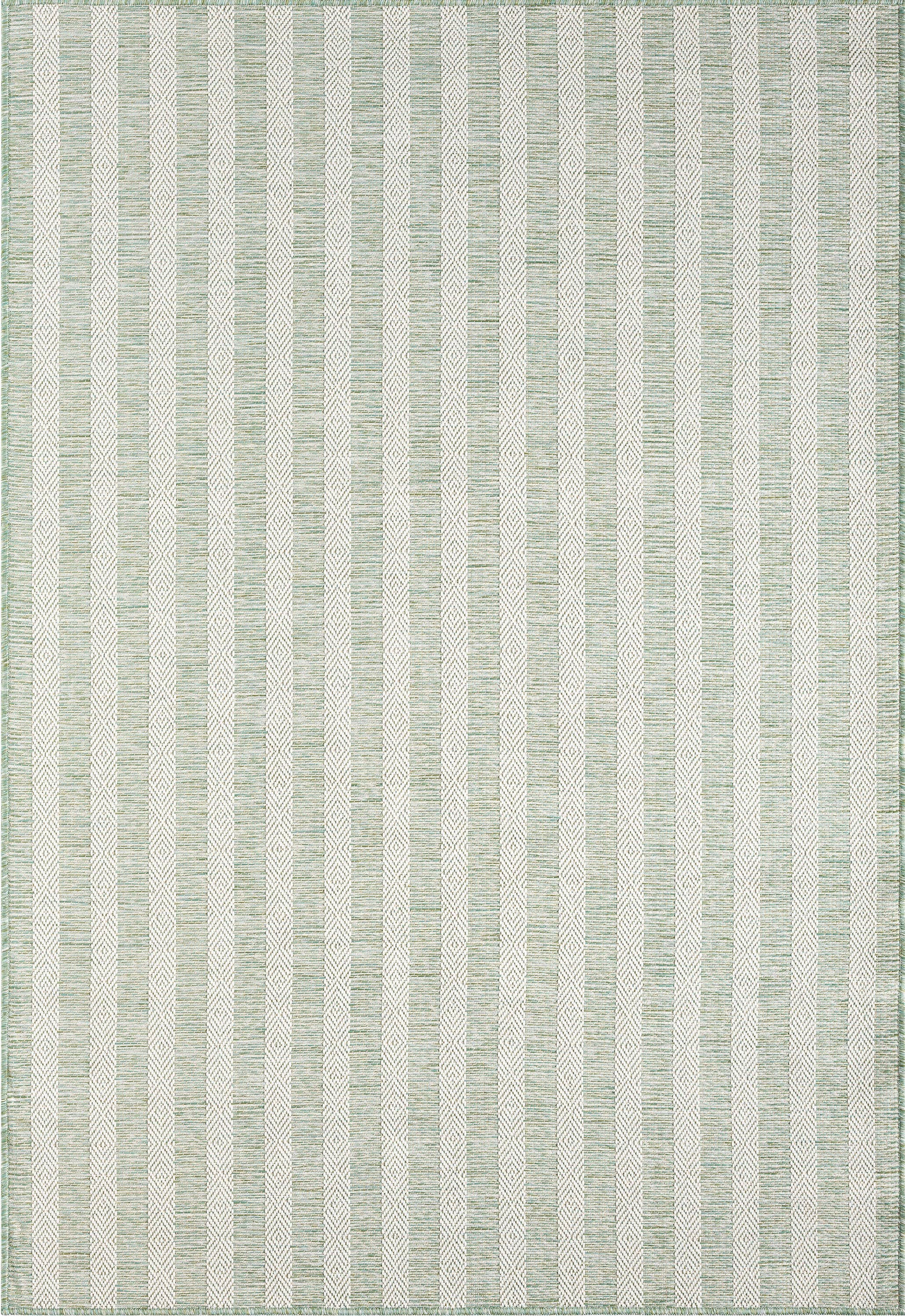 Ocean Striped Green Cream Indoor/Outdoor Area Rug: 6' x 9'