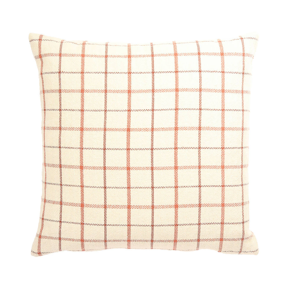 Thumbnail: London Plaid – Colorful Check 100% Linen Throw Pillow: Yellow/Orange 12" x 18