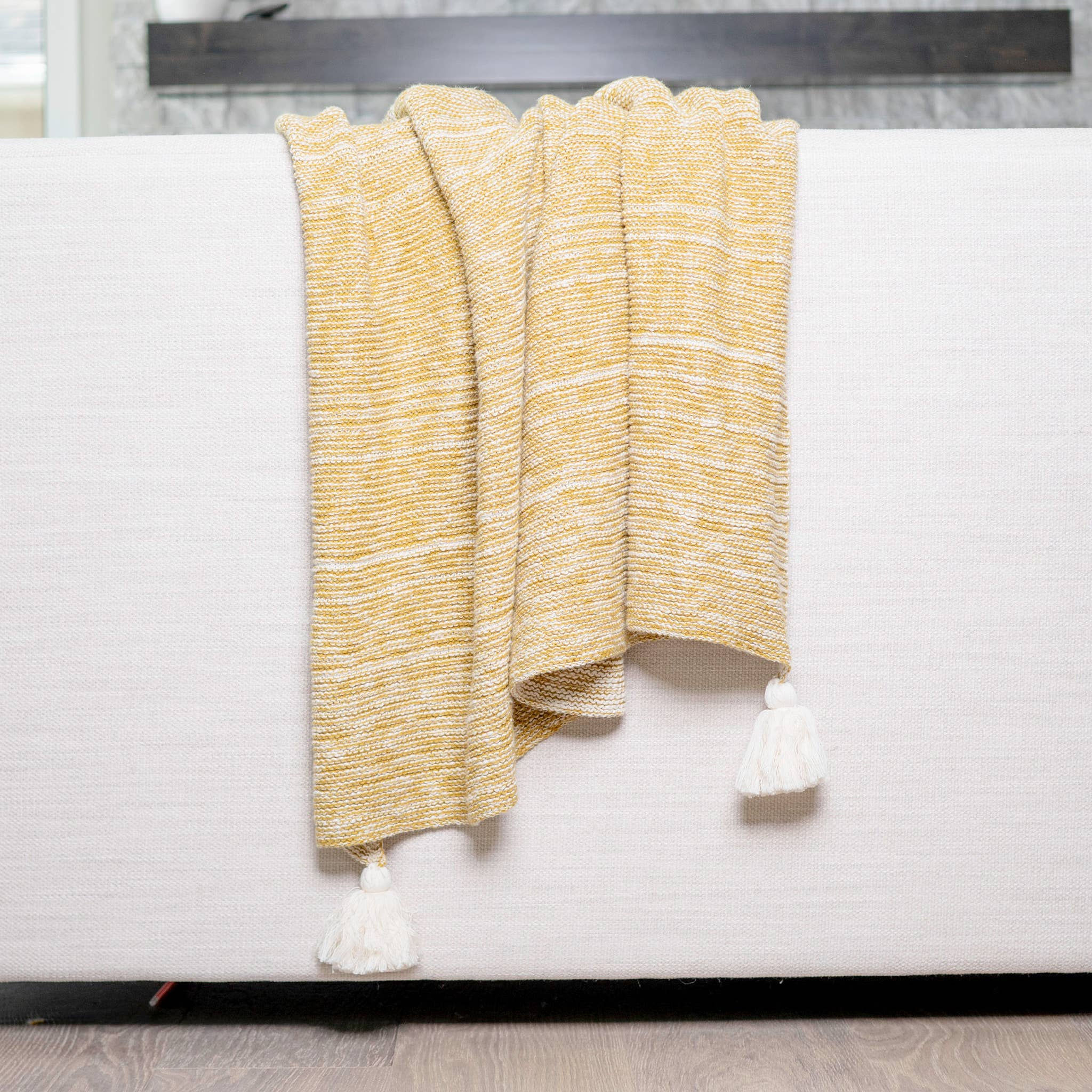 Necalli 50x60" Cotton Decorative Marled Knit Throw Blanket: Mustard