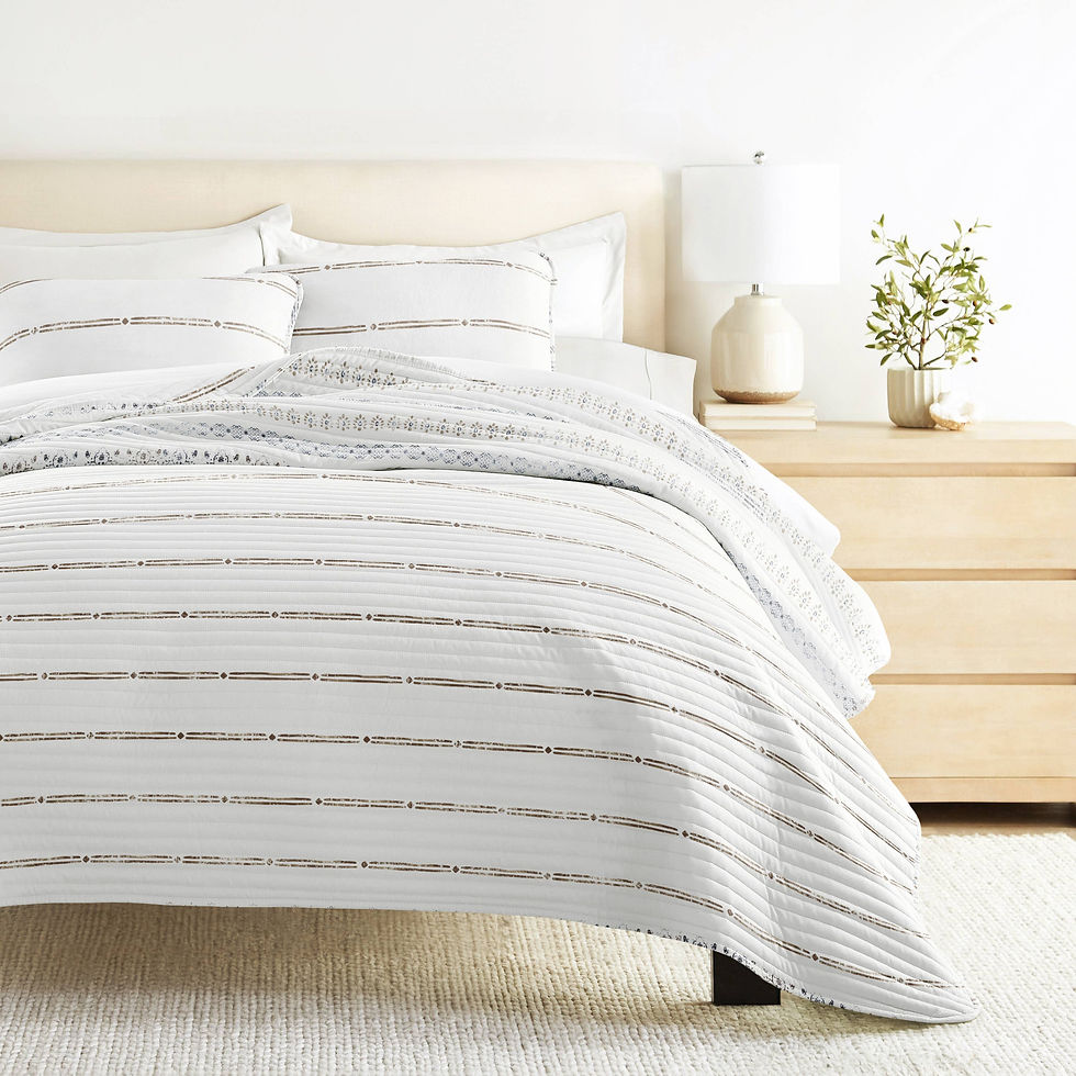 Thumbnail: Relic Stripe All Season Patterned Reversible Quilt Set: Full/Queen