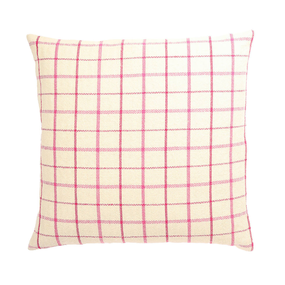 Thumbnail: London Plaid – Colorful Check 100% Linen Throw Pillow: Red/Pink 18" x 18