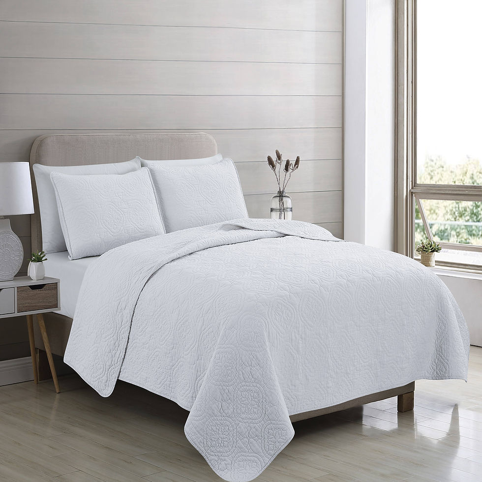 Thumbnail: Patina Vie 3 PC Cotton Stitched Embroidered Flavia Quilt Set: Ivory, King