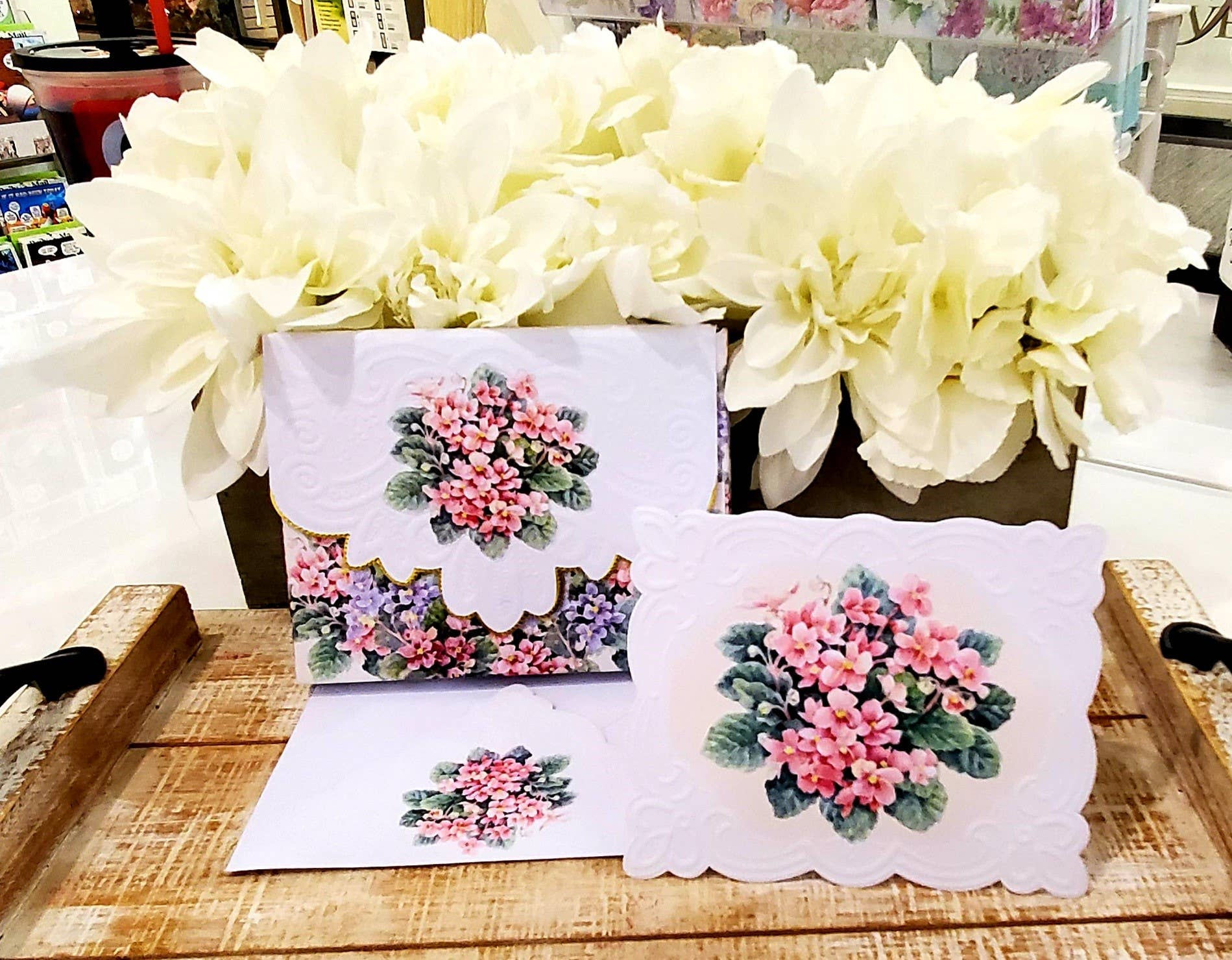 African Violets Embossed Portfolio Note Cards