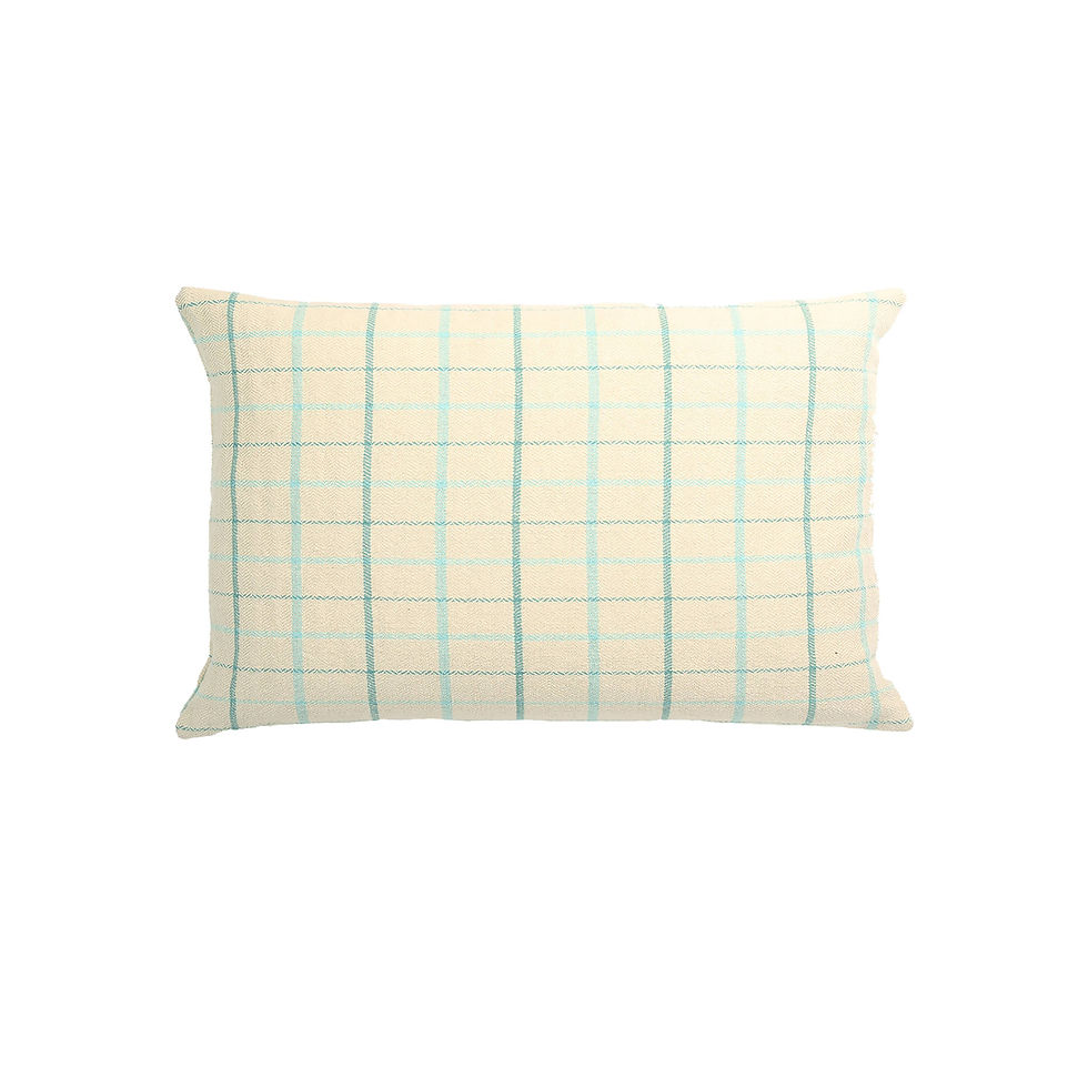 Thumbnail: London Plaid – Colorful Check 100% Linen Throw Pillow: Yellow/Orange 18" x 18