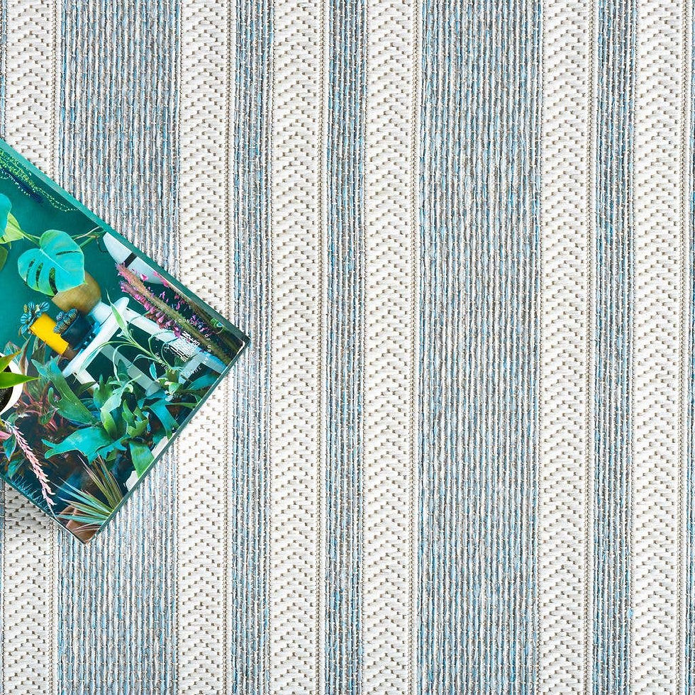 Thumbnail: Ocean Blue Horizontal Striped Indoor/Outdoor Rug: 7'9" x 10'2"