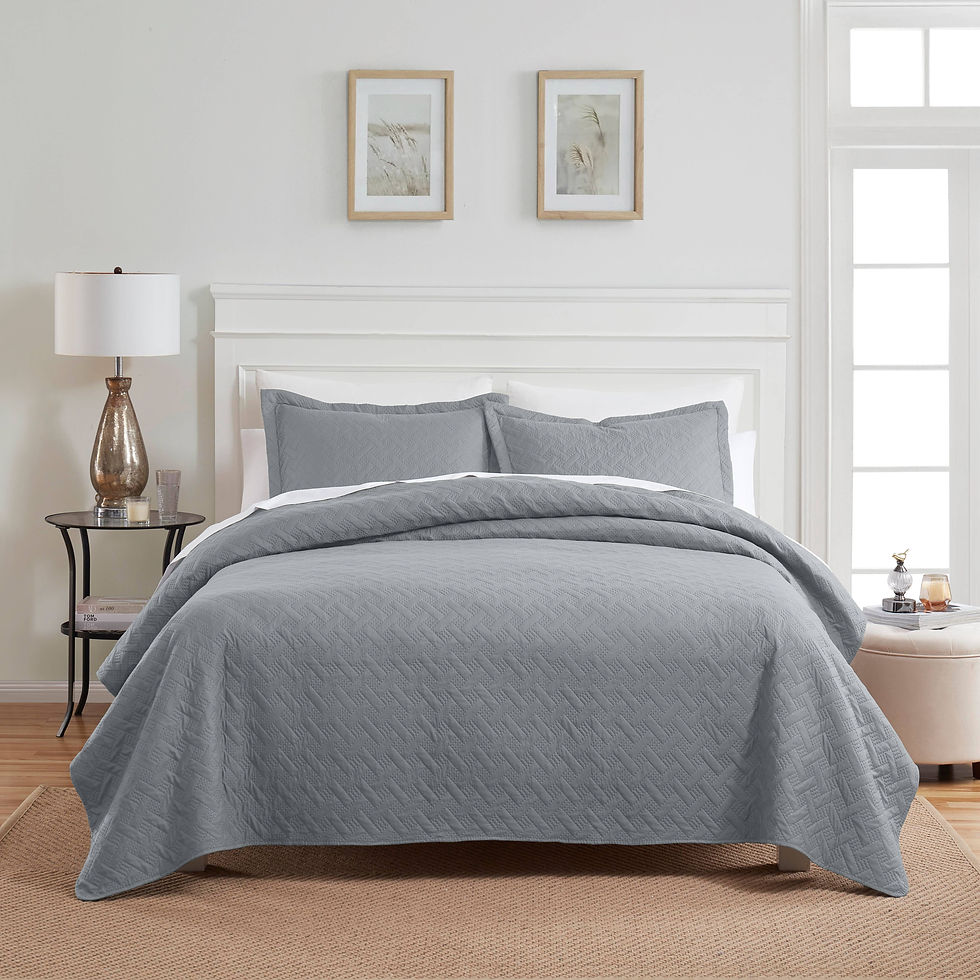 Thumbnail: Dan River 3 Piece Basket Pinsonic Quilt Set: Twin & Single, White