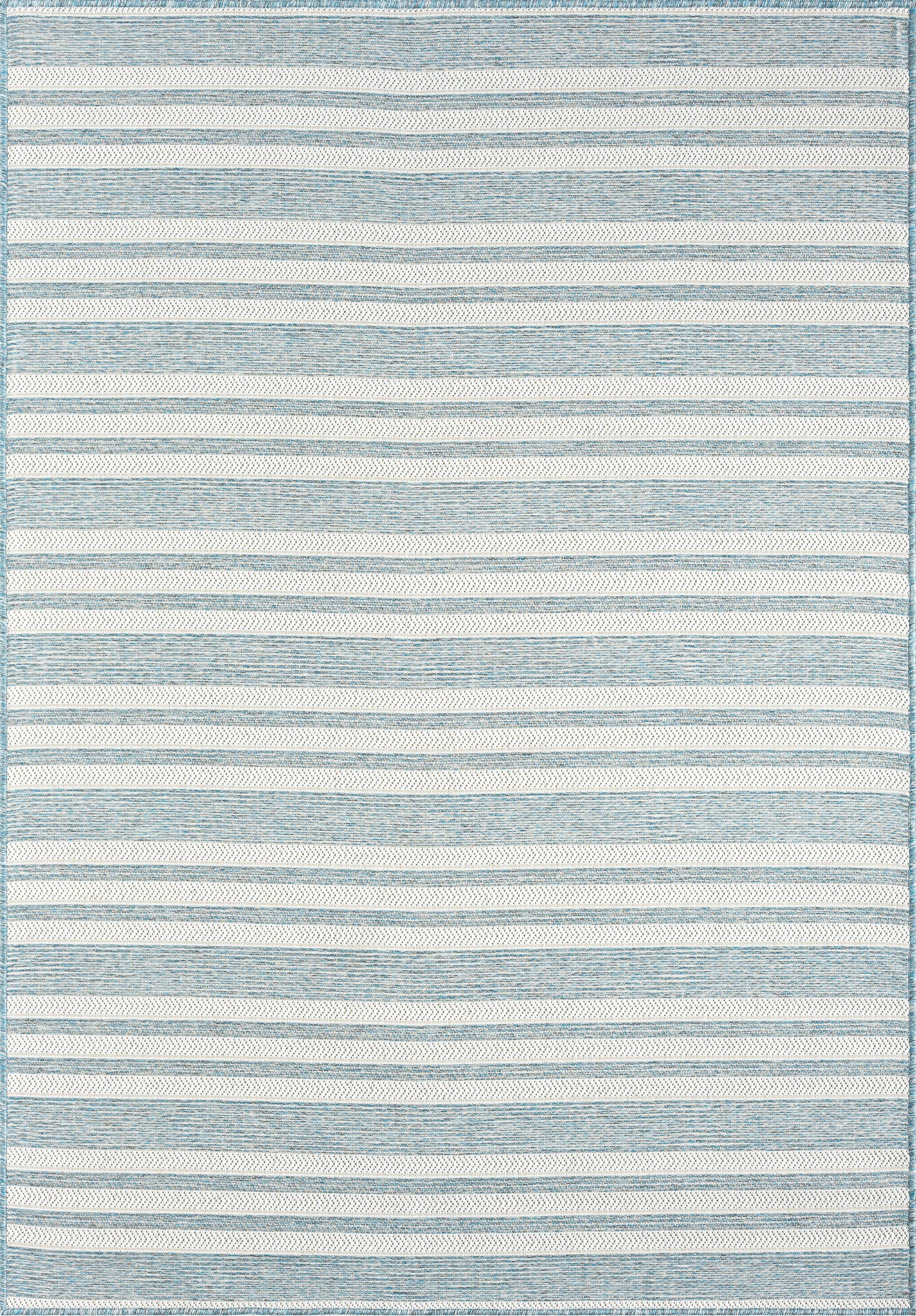 Ocean Blue Horizontal Striped Indoor/Outdoor Rug: 5'3" x 7'6"