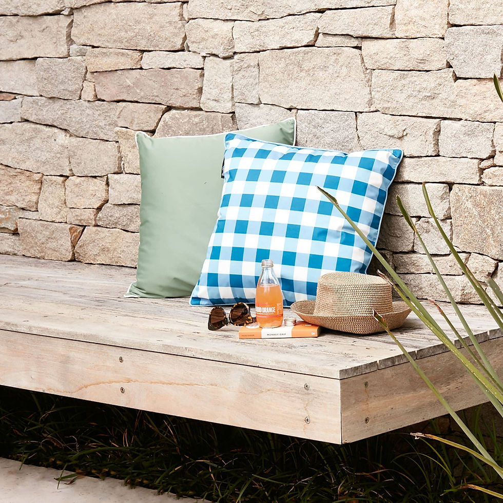 Thumbnail: Basil Bangs Throw Cushion 18" x 18": Gingham butterscotch