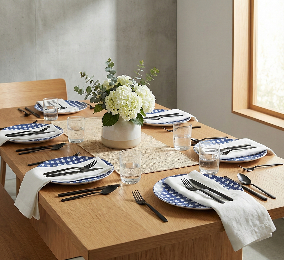 Thumbnail: Navy Gingham Melamine Dinner Plates