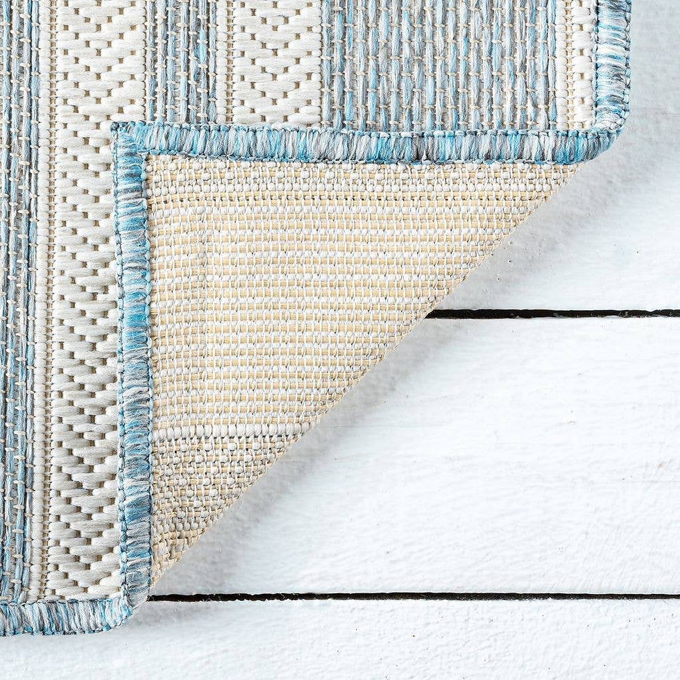 Thumbnail: Ocean Blue Horizontal Striped Indoor/Outdoor Rug: 5'3" x 7'6"