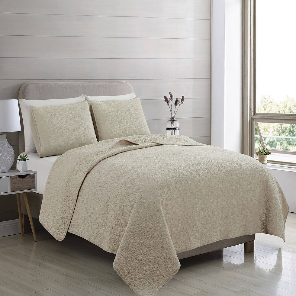Thumbnail: Patina Vie 3 PC Cotton Stitched Embroidered Flavia Quilt Set: Ivory, King