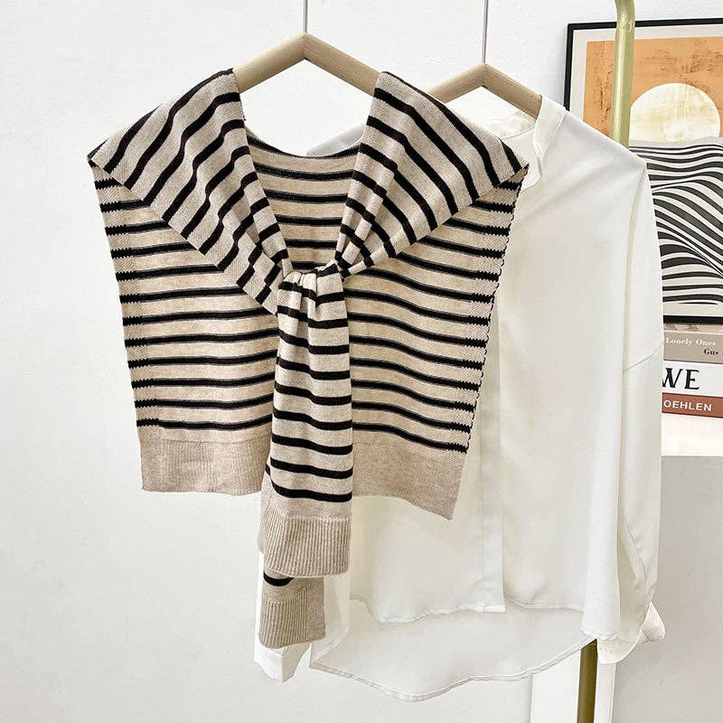 Thumbnail: Cozy Knitted Striped Shawl Wrap AL-931089: Khaki, 100cm