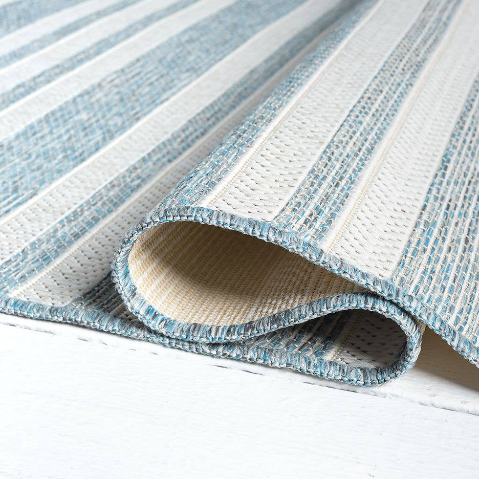 Thumbnail: Ocean Blue Horizontal Striped Indoor/Outdoor Rug: 7'9" x 10'2"