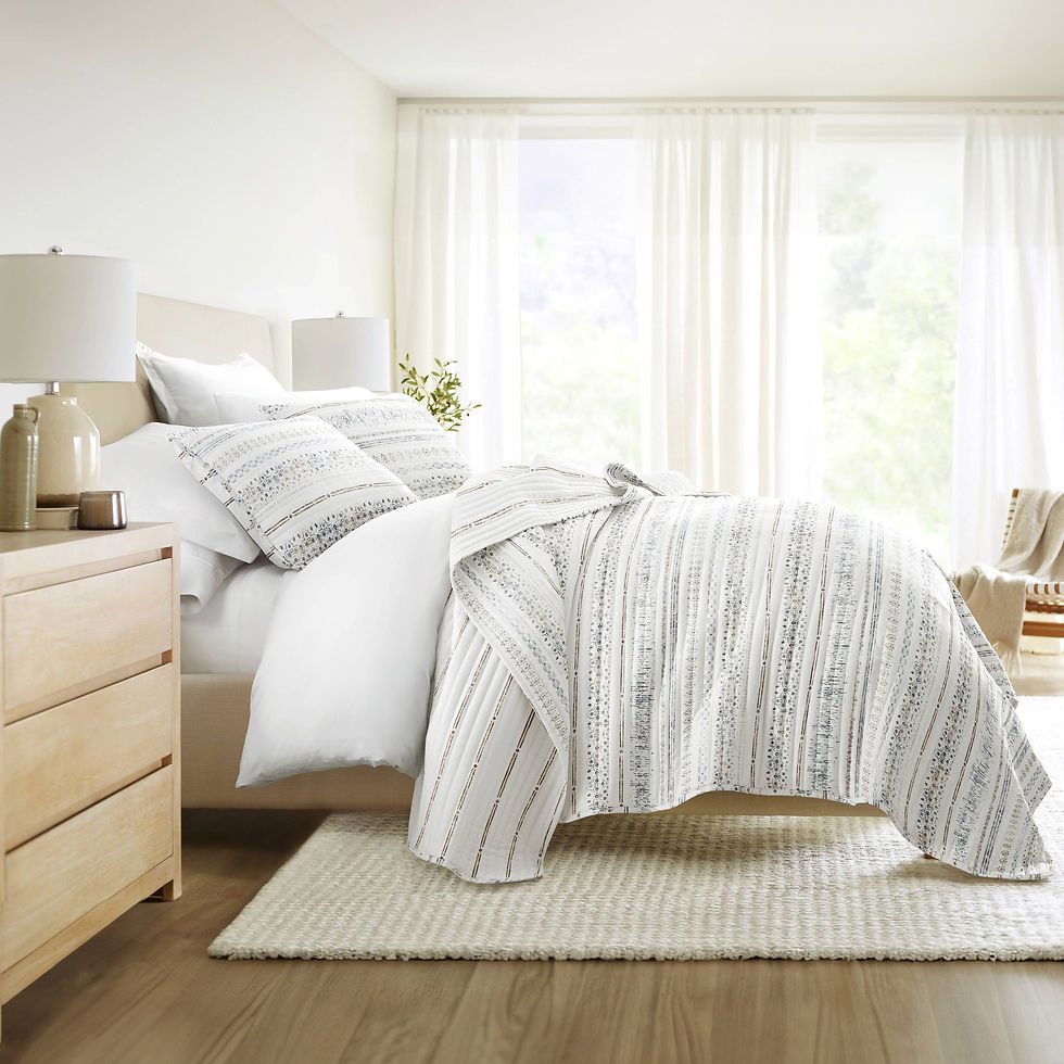 Thumbnail: Relic Stripe All Season Patterned Reversible Quilt Set: King/Cal-King