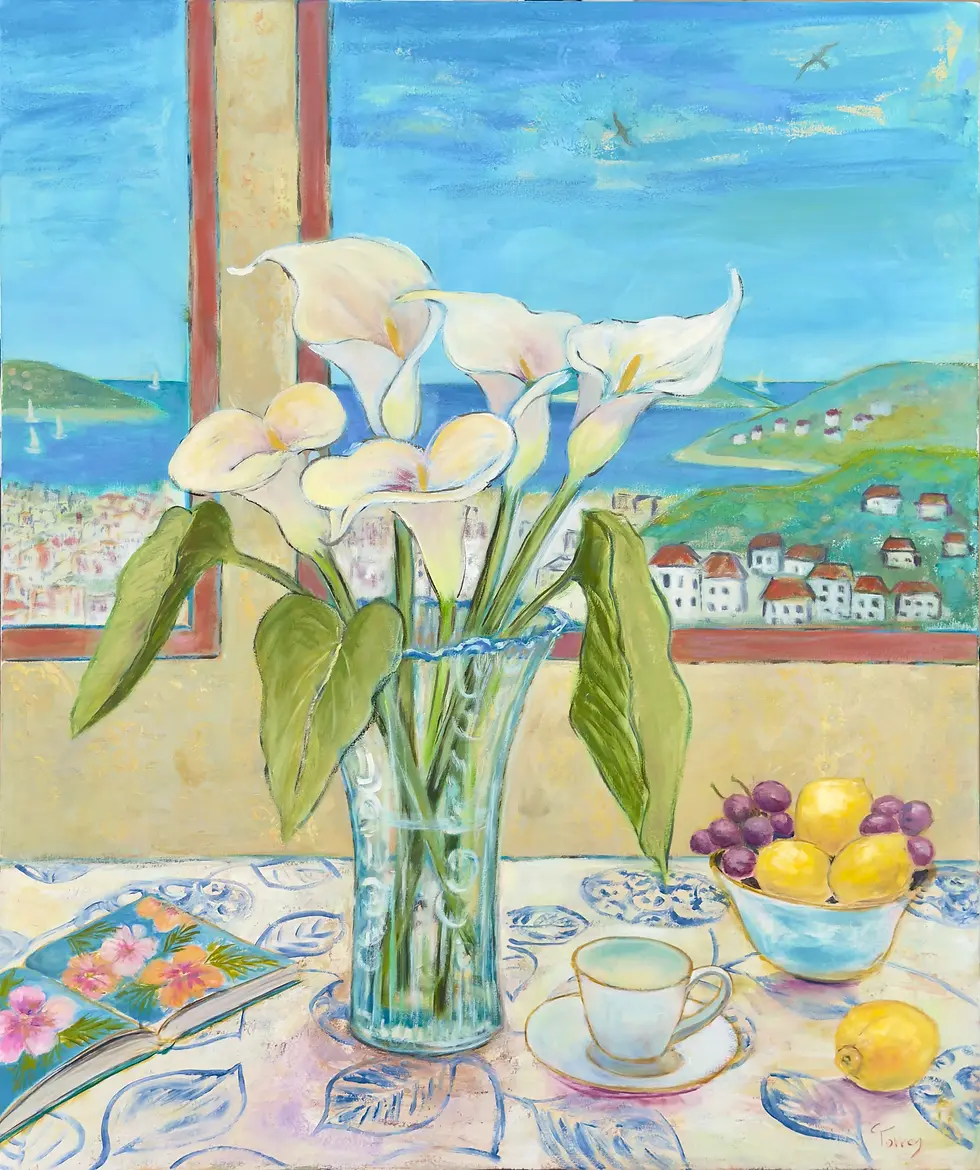 " Cala Lilies by the Sea " 30 X 36 , oil on canvas