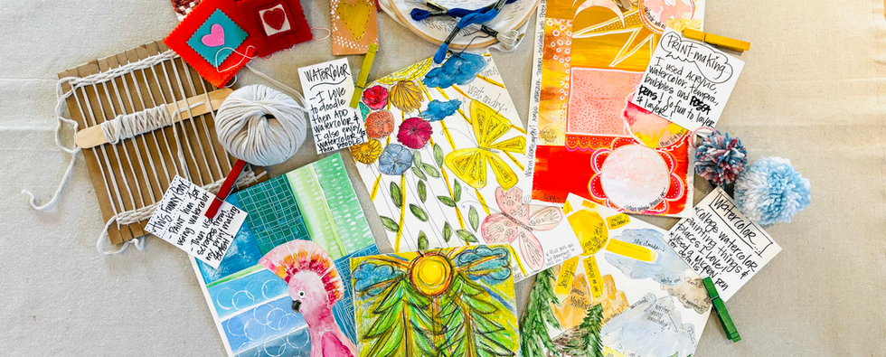 A mix of art projects to motivate artists to come join the studio walk-in hours.