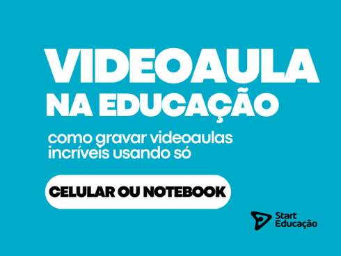 fundo azulado ciano letras na cor branca descrevendo video em sala de aula como gravar videoaulas usando celular notebook