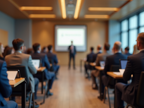 British Sign Language interpreter facilitating communication between a Deaf person and a hearing person in a professional setting.