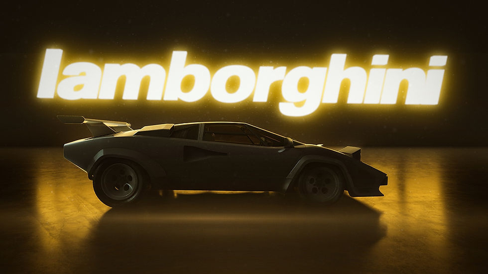 Lamborghini Countach silhouette with glowing brand name