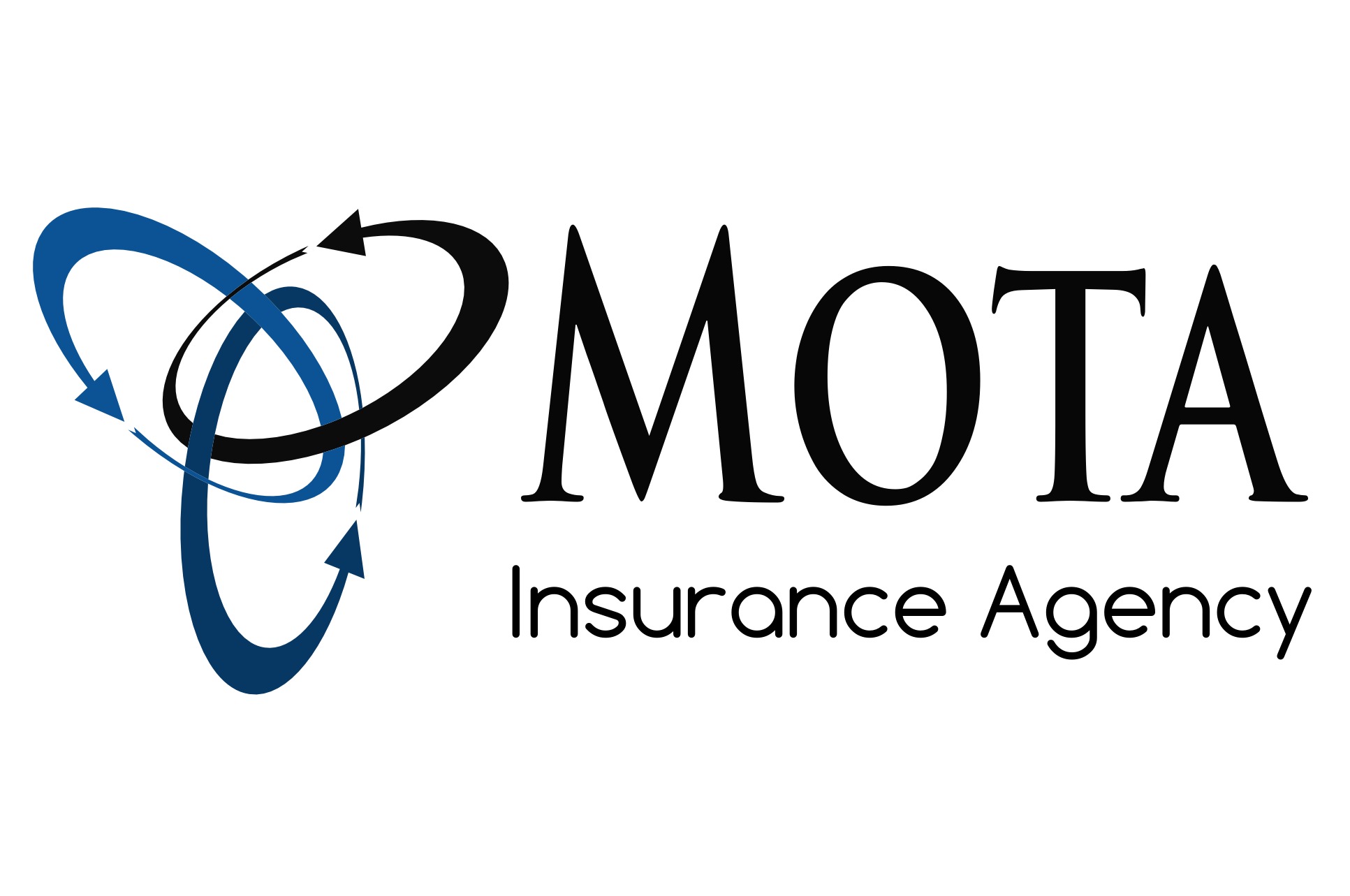 Mota Insurance Agency logo with interwoven blue and black arrow shapes