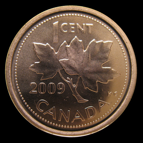 2009 Canada 1-cent, Maple Leaves, Non-magnetic, Circulation