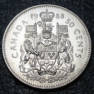 1988 Canada 50-cent, Coat of Arms, Circulation