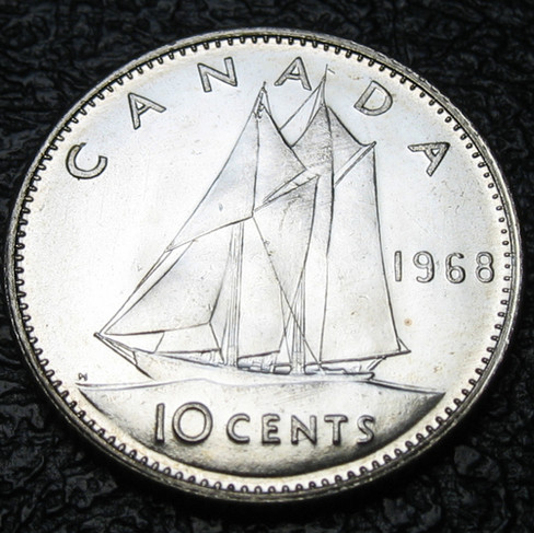 1968 Canada 10-cent, Bluenose, Silver, Circulation