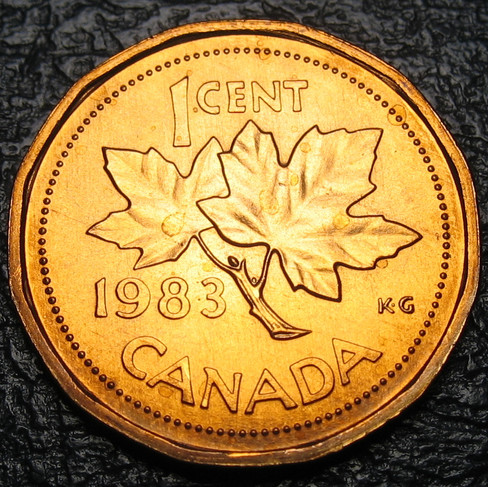 1983 Canada 1-cent, Far Beads, Circulation