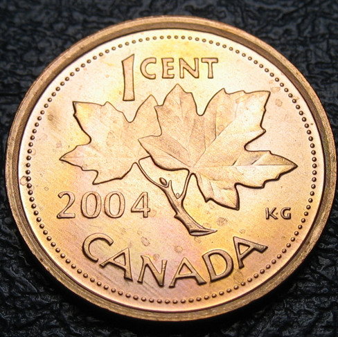 2004 Canada 1-cent, Non-magnetic, Maple Leaves, Circulation