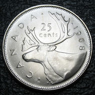 1968 Canada 25-cent, Caribou, Silver Version, Circulation