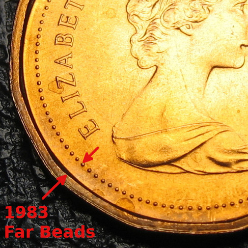 1983 Canada 1-cent, Far Beads, Circulation