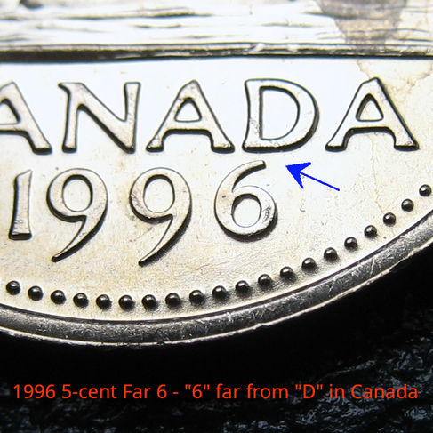 1996 Canada 5-cent, Near 6, Circulation