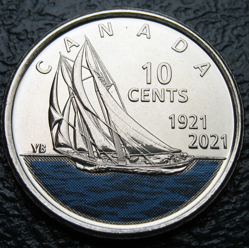 2021 Canada 10-cent, 100th anniversary of Bluenose, Coloured, Circulation