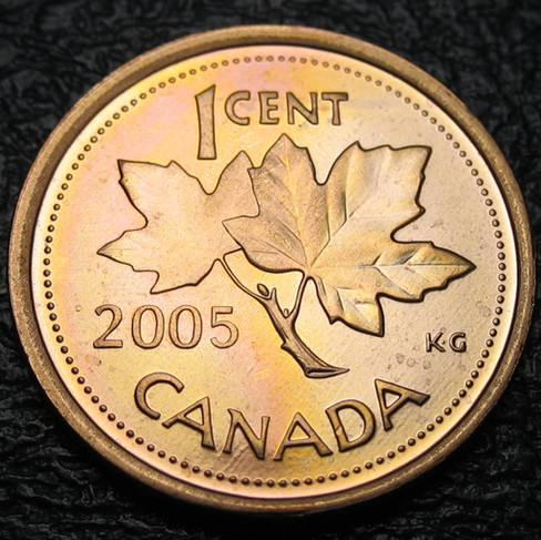 2005 Canada 1-cent, Non-magnetic, Maple Leaves, Circulation