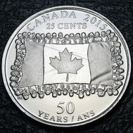 2015 Canada 25-cent, Canadian Flag, Non-coloured, Circulation