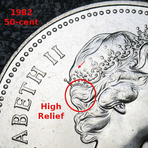 1982 Canada 50-cent, Coat of Arms, High Relief, Circulation