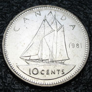 1981 Canada 10-cent, Bluenose, Circulation