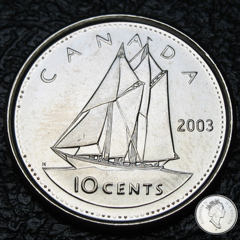 2003-p Canada 10-cent, Bluenose, Old Effigy, Crowned, Circulation