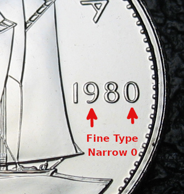 1980 Canada 10-cent, Bluenose, Narrow 0, Circulation