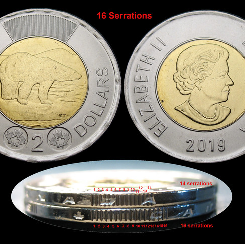 2019 Canada Two-dollar, Polar Bear, 16 Serrations, Circulation