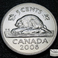 2006 Canada 5-cent, Beaver, no-p, no-logo, Circulation